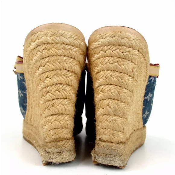 Louis Vuitton Denim Wedge Espadrilles Bow Sandals - Picture 8 of 12